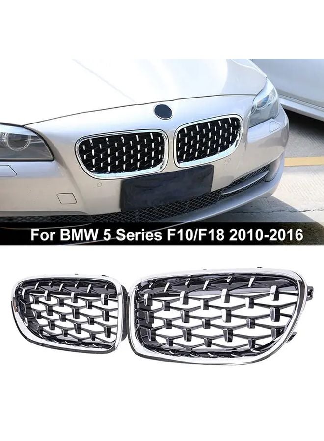 BMW 5 Series Front Kidney Grille Diamond Mesh Inserts In Silvery And Black - Image 1
